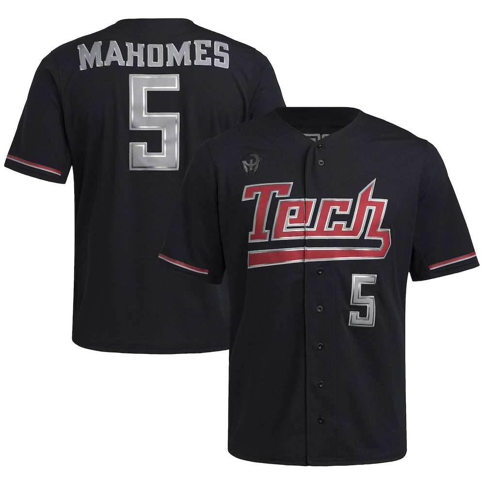 Patrick Mahomes Black Texas Tech Red Raiders Replica Baseball Jersey - retro stitched baseball jersey for Patrick Mahomes fans