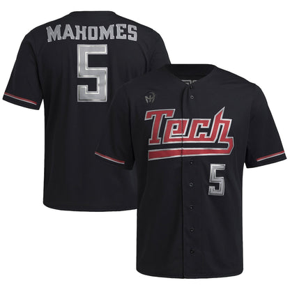 Patrick Mahomes Black Texas Tech Red Raiders Replica Baseball Jersey - retro stitched baseball jersey for Patrick Mahomes fans