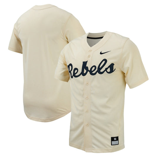 Cream Ole Miss Rebels Replica Full Button Baseball Jersey - retro stitched baseball jersey for Cream Ole fans