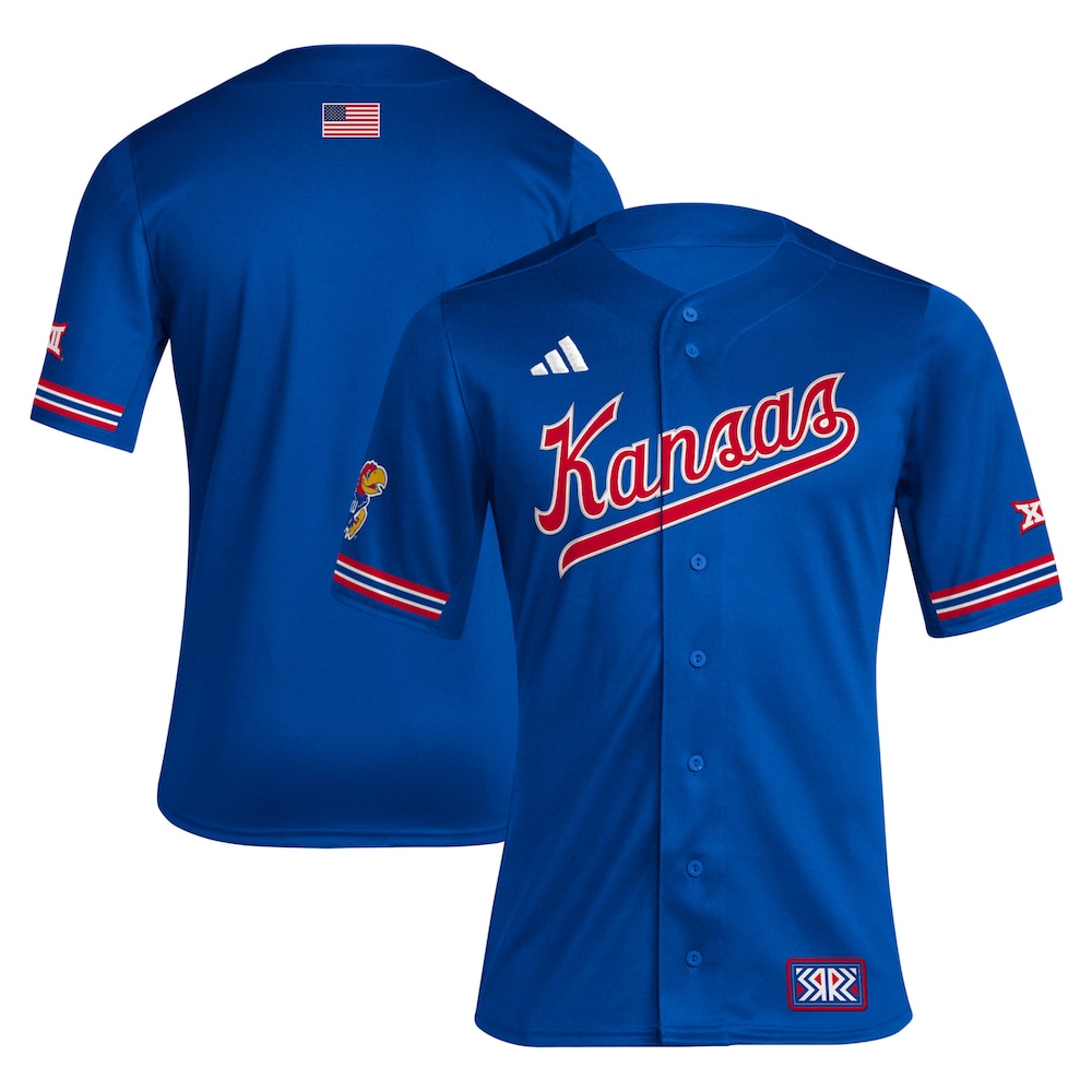 Royal Kansas Jayhawks Reverse Retro Replica Baseball Jersey - retro stitched baseball jersey for Royal Kansas fans