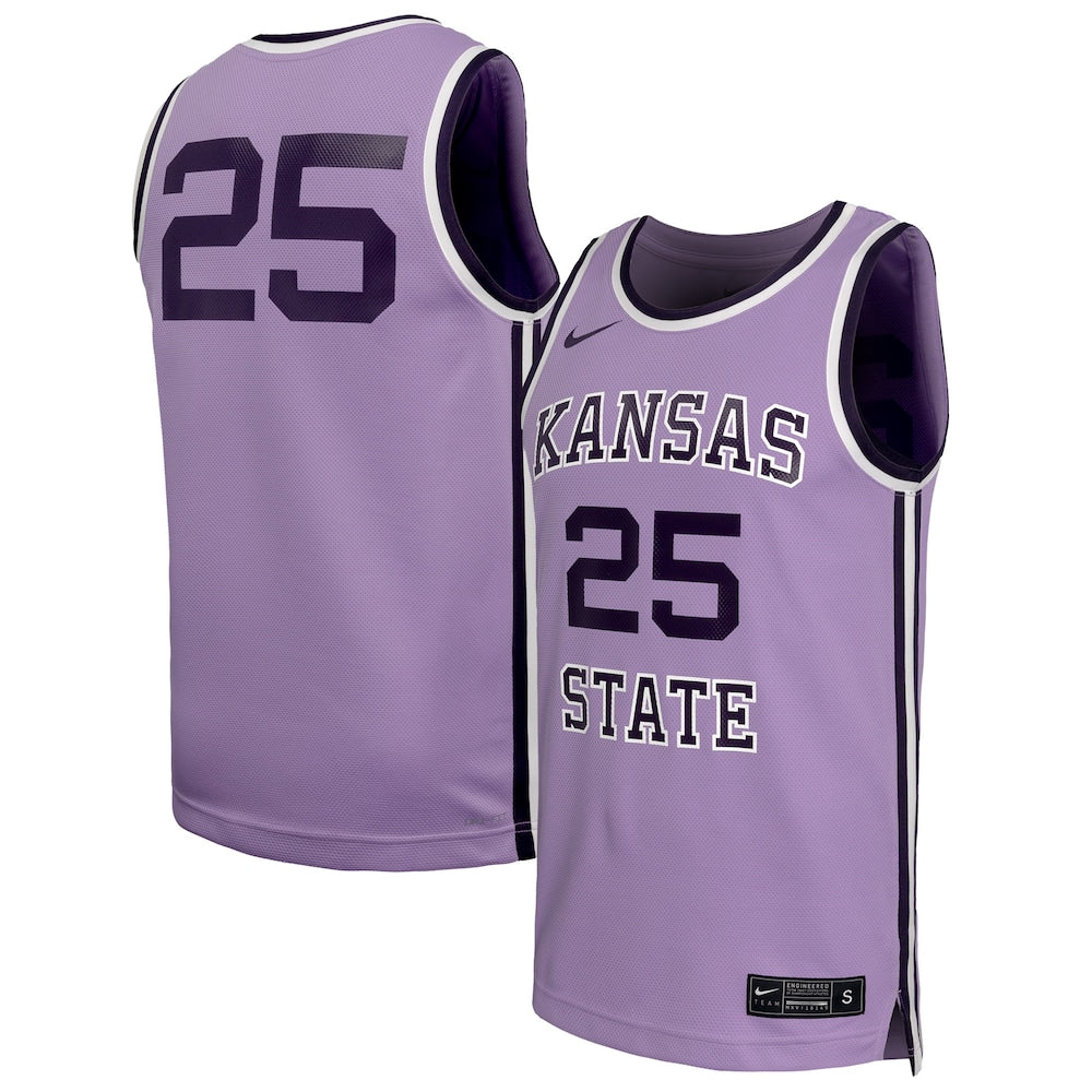 25 Purple Kansas State Wildcats Replica Basketball Jersey - retro stitched basketball jersey for 25 Purple fans