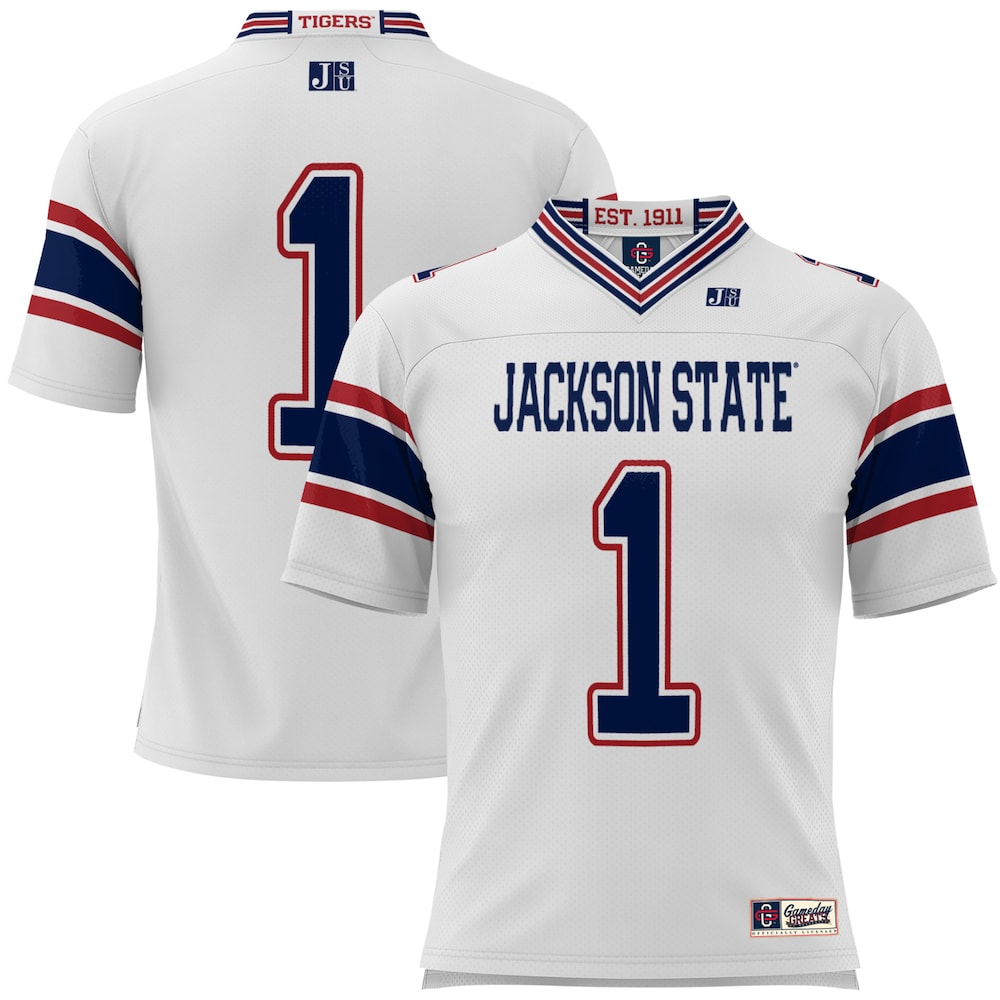 Gameday Greats 1 White Jackson State Tigers Football Jersey - retro stitched football jersey for Gameday Greats fans