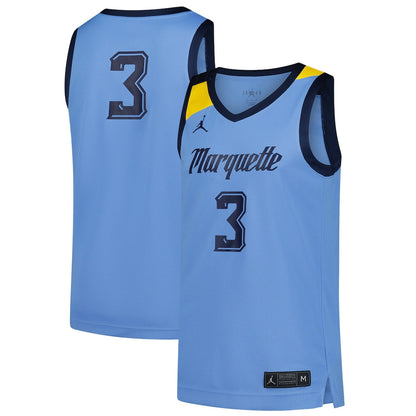 Jordan Brand 3 Blue Marquette Golden Eagles Replica Basketball Jersey - retro stitched basketball jersey for Jordan Brand fans