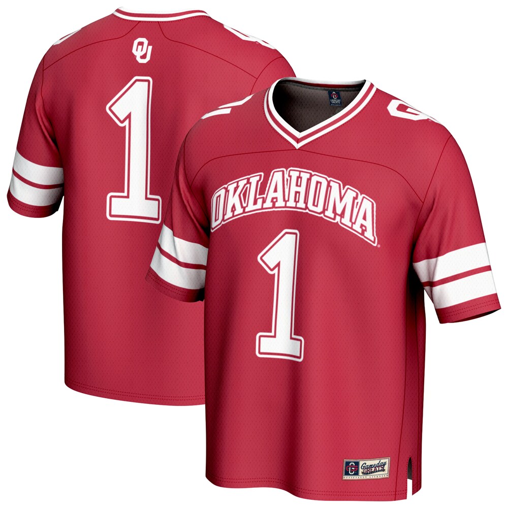 Gameday Greats 1 Crimson Oklahoma Sooners Lightweight Collegiate Football Fashion Jersey - retro stitched football jersey for Gameday Greats fans