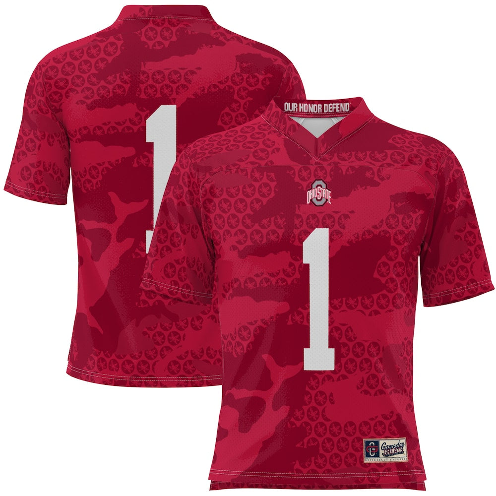 Gameday Greats 1 Scarlet Ohio State Buckeyes Camo Football Jersey - retro stitched football jersey for Gameday Greats fans