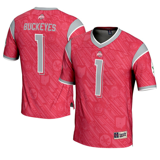 Gameday Greats 1 Scarlet Ohio State Buckeyes Highlight Print Football Fashion Jersey - retro stitched football jersey for Gameday Greats fans