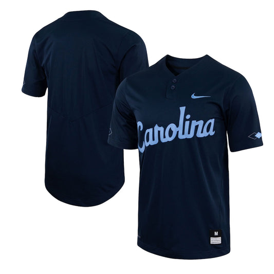 Navy North Carolina Tar Heels Two Button Replica Baseball Jersey - retro stitched baseball jersey for Navy North fans