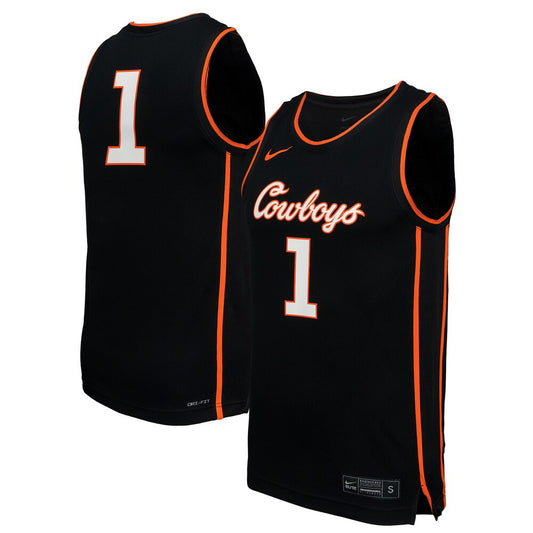 1 Black Oklahoma State Cowboys Replica Basketball Jersey - retro stitched basketball jersey for 1 Black fans