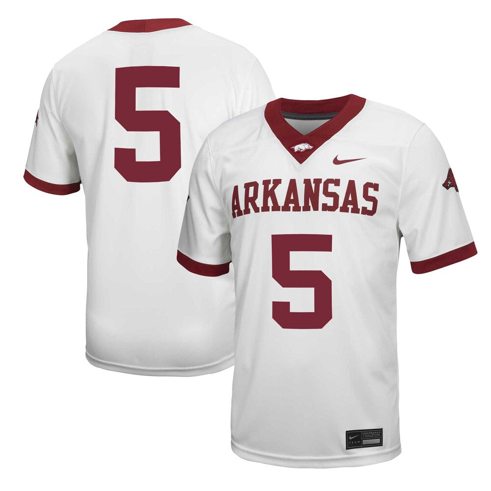 5 White Arkansas Razorbacks Untouchable Football Jersey - retro stitched football jersey for 5 White fans