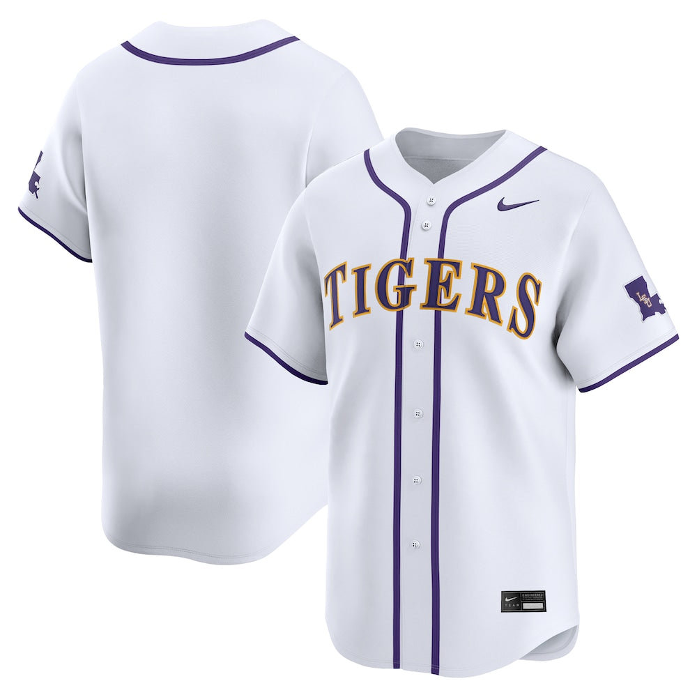 White Lsu Tigers Home Wordmark Limited Baseball Jersey - retro stitched baseball jersey for White Lsu fans
