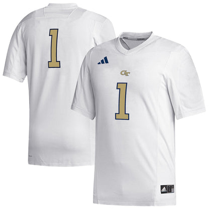 1 White Georgia Tech Yellow Jackets Replica Football Jersey - retro stitched football jersey for 1 White fans