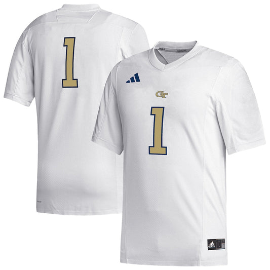 1 White Georgia Tech Yellow Jackets Replica Football Jersey - retro stitched football jersey for 1 White fans
