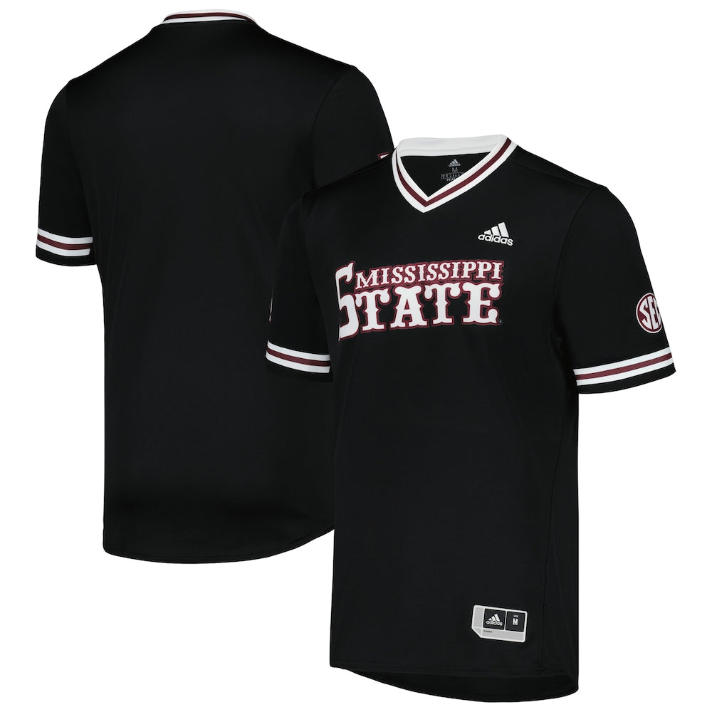 Black Mississippi State Bulldogs Replica V Neck Baseball Jersey - retro stitched baseball jersey for Black Mississippi fans