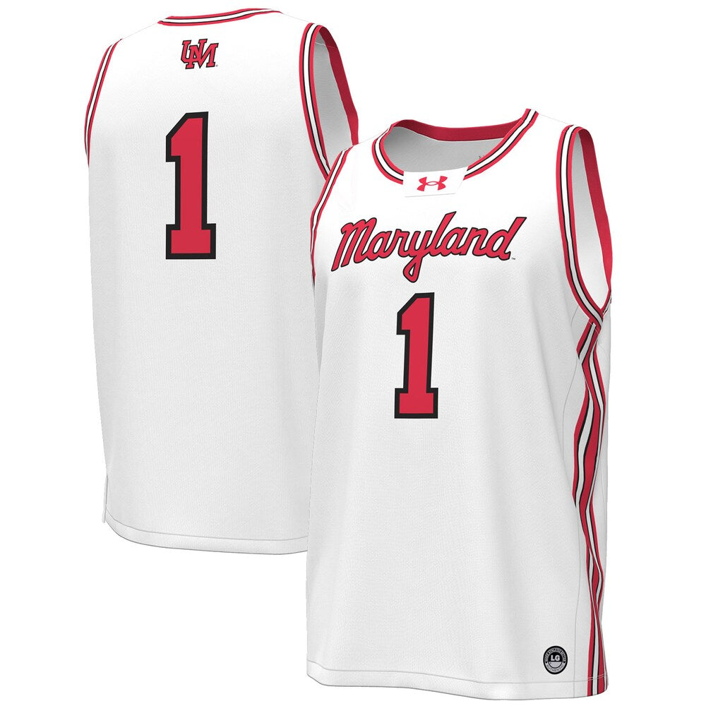 1 White Maryland Terrapins Throwback Replica Basketball Jersey - retro stitched basketball jersey for 1 White fans