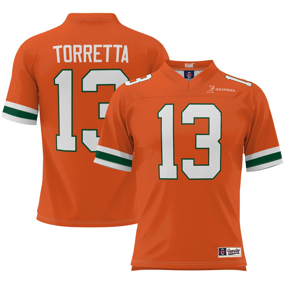Gino Torretta Orange Miami Hurricanes Heisman Football Jersey - retro stitched football jersey for Gino Torretta fans