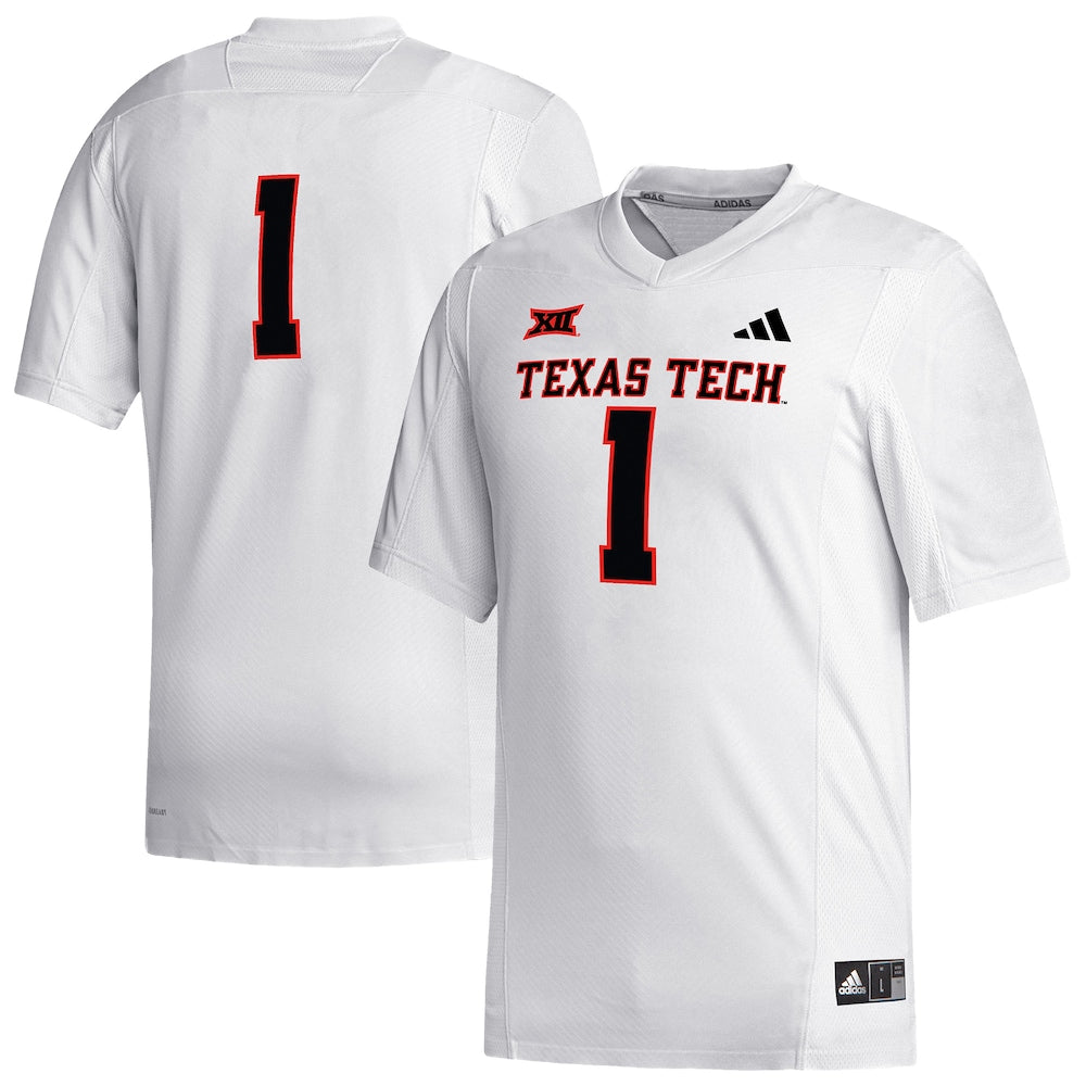 1 White Texas Tech Red Raiders Replica Football Jersey - retro stitched football jersey for 1 White fans