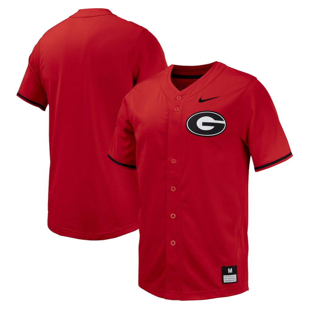 Red Georgia Bulldogs Replica Full Button Baseball Jersey - retro stitched baseball jersey for Red Georgia fans