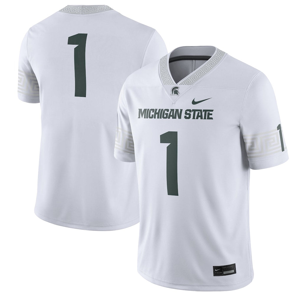 1 White Michigan State Spartans Football Game Jersey - retro stitched football jersey for 1 White fans