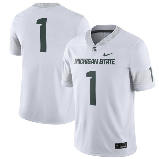 1 White Michigan State Spartans Football Game Jersey - retro stitched football jersey for 1 White fans
