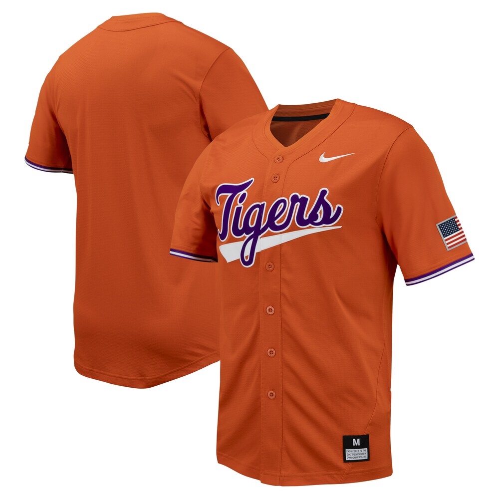 Orange Clemson Tigers Replica Full Button Baseball Jersey - retro stitched baseball jersey for Orange Clemson fans