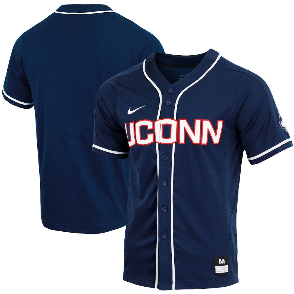 Navy Uconn Huskies Replica Full Button Baseball Jersey - retro stitched baseball jersey for Navy Uconn fans