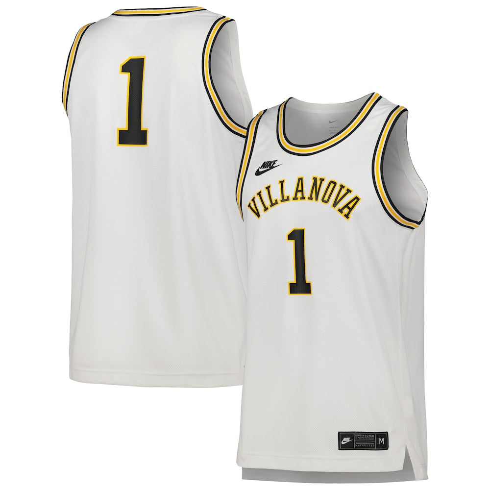 1 White Villanova Wildcats Replica Basketball Jersey - retro stitched basketball jersey for 1 White fans