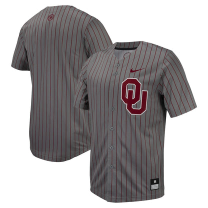 Steel Gray Oklahoma Sooners Pinstripe Replica Full Button Baseball Jersey - retro stitched baseball jersey for Steel Gray fans
