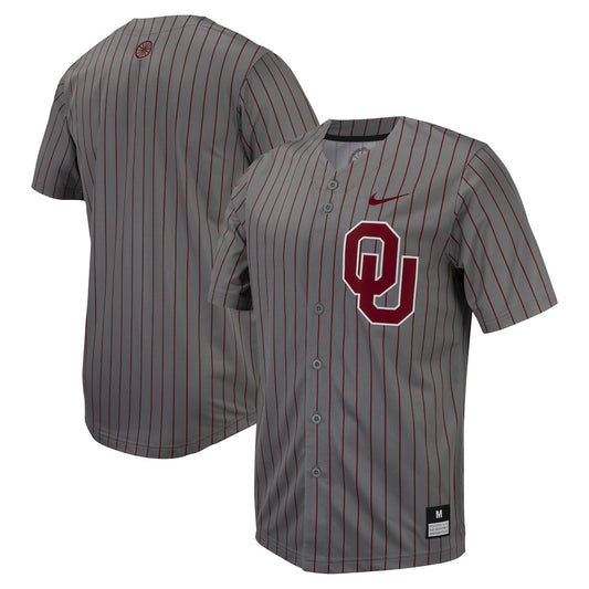 Steel Gray Oklahoma Sooners Pinstripe Replica Full Button Baseball Jersey - retro stitched baseball jersey for Steel Gray fans