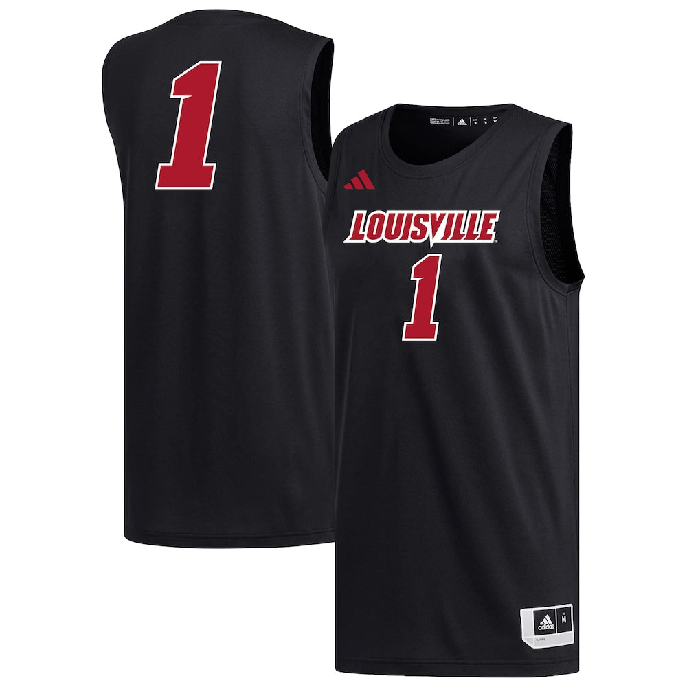 1 Black Louisville Cardinals Replica Basketball Jersey - retro stitched basketball jersey for 1 Black fans