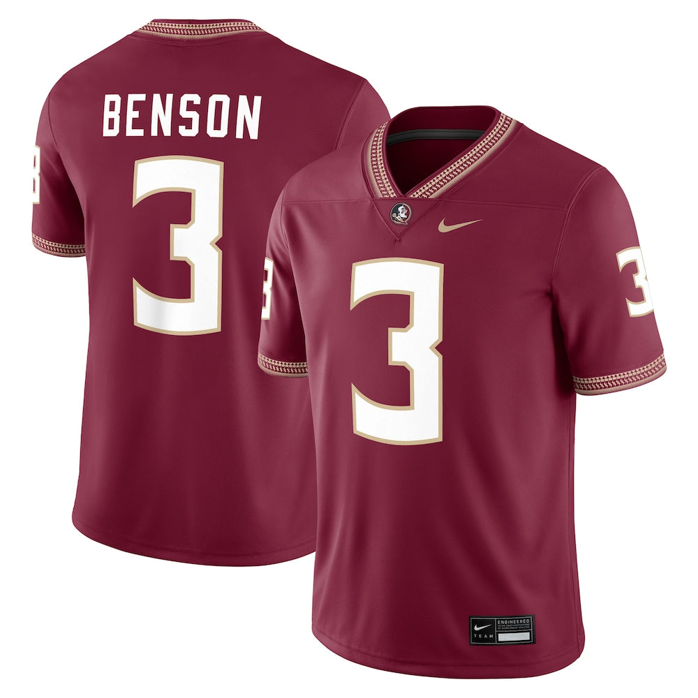 Trey Benson Garnet Florida State Seminoles Player Game Jersey - retro stitched jersey jersey for Trey Benson fans