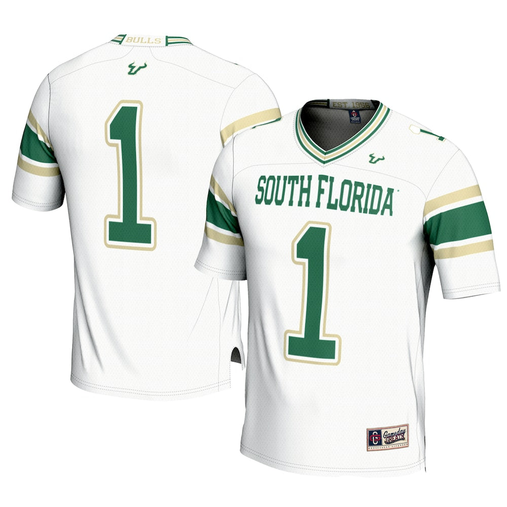 Gameday Greats 1 White South Florida Bulls Football Jersey - retro stitched football jersey for Gameday Greats fans