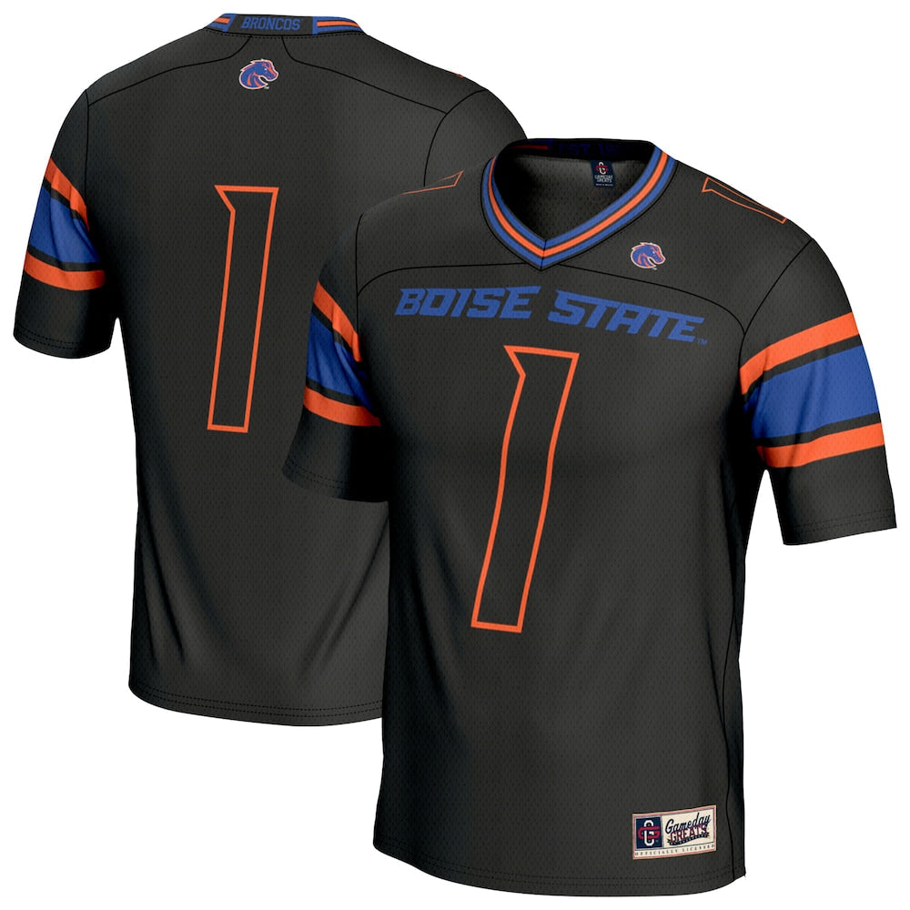 Gameday Greats Black Boise State Broncos Collegiate Football Lightweight Fashion Jersey - retro stitched football jersey for Gameday Greats fans