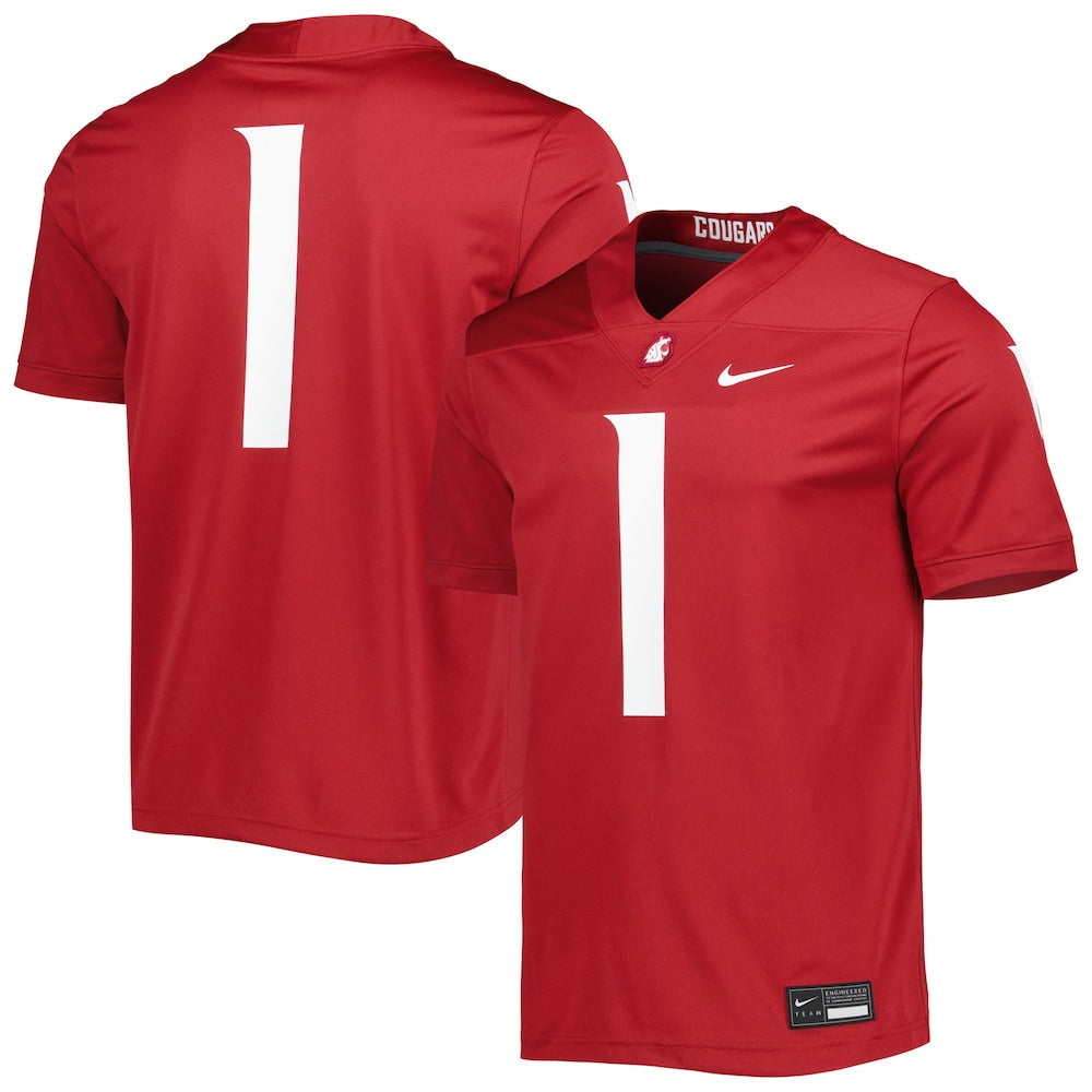 1 Crimson Washington State Cougars Untouchable Football Jersey - retro stitched football jersey for 1 Crimson fans