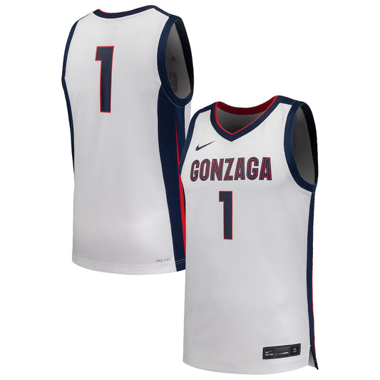 1 White Gonzaga Bulldogs Replica Basketball Jersey - retro stitched basketball jersey for 1 White fans
