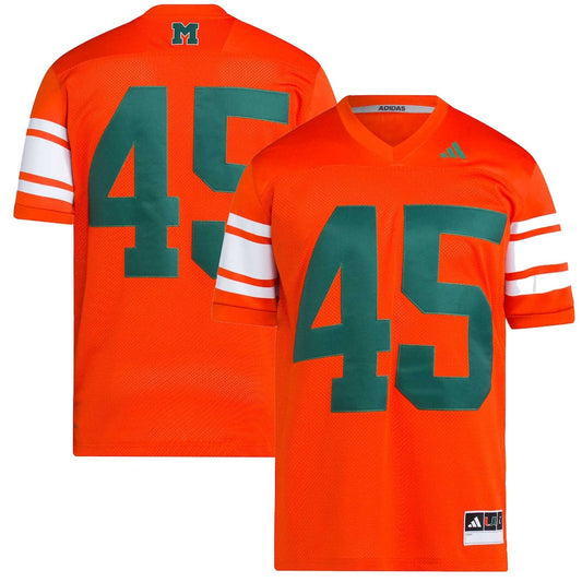 45 Orange Miami Hurricanes Football Icon Premier Jersey - retro stitched football jersey for 45 Orange fans