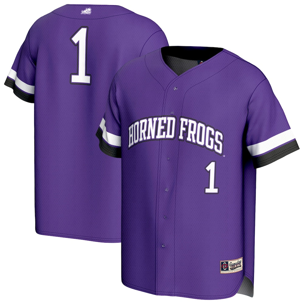 Gameday Greats Purple Tcu Horned Frogs Lightweight Collegiate Baseball Fashion Jersey - retro stitched baseball jersey for Gameday Greats fans