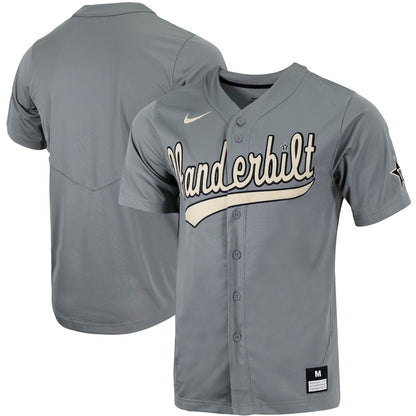 Charcoal Vanderbilt Commodores Replica Full Button Baseball Jersey - retro stitched baseball jersey for Charcoal Vanderbilt fans