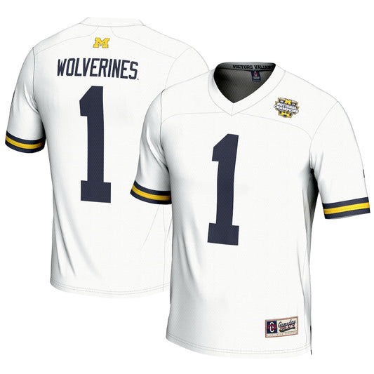 Gameday Greats 1 White Michigan Wolverines College Football Playoff 2023 National Champions Lightweight Fashion Jersey - retro stitched football jersey for Gameday Greats fans