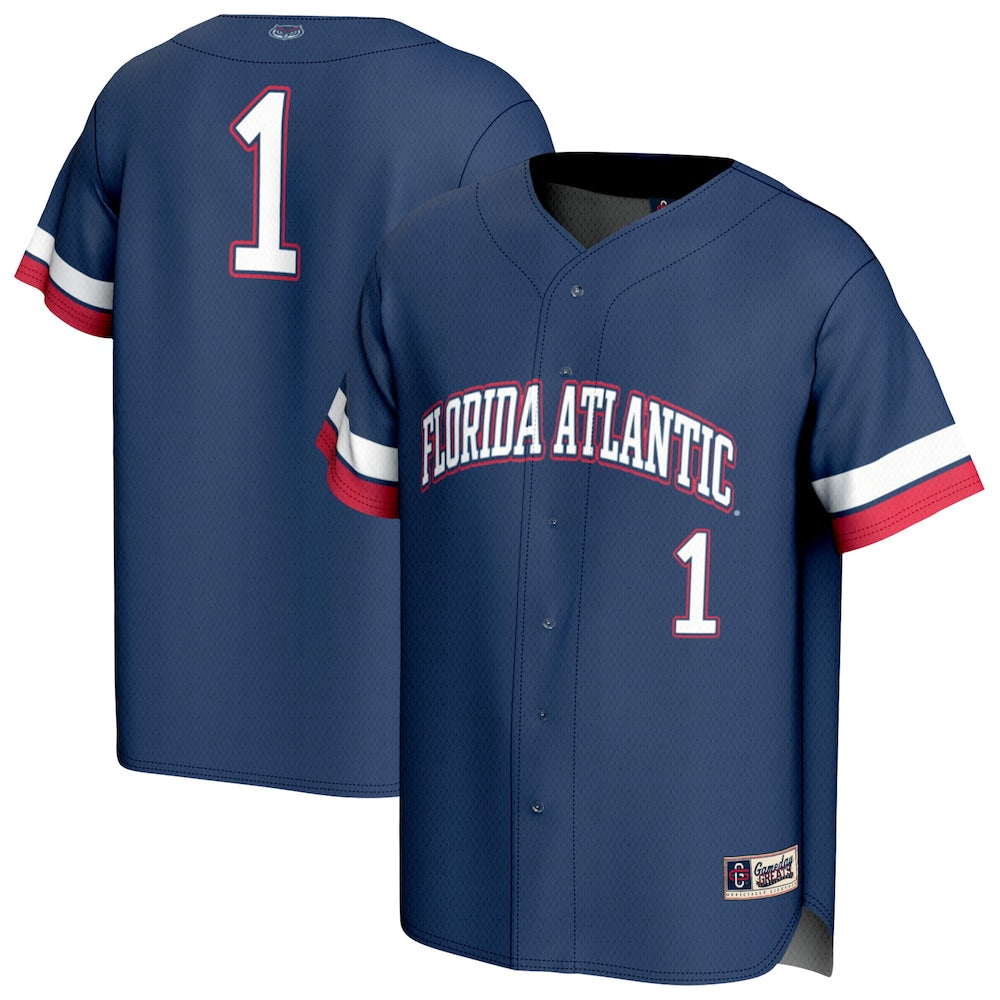 Gameday Greats Navy 1 Florida Atlantic Owls Collegiate Baseball Fashion Jersey - retro stitched baseball jersey for Gameday Greats fans