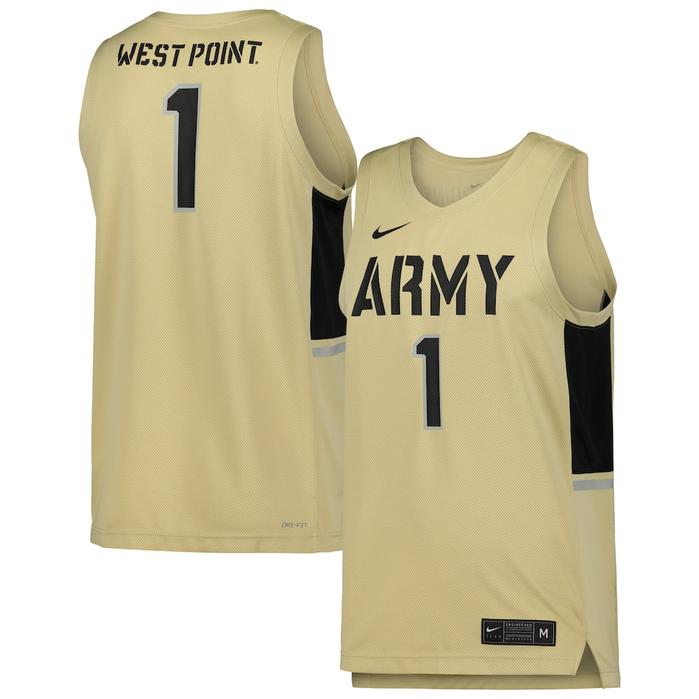 1 Gold Army Black Knights Team Replica Basketball Jersey - retro stitched basketball jersey for 1 Gold fans