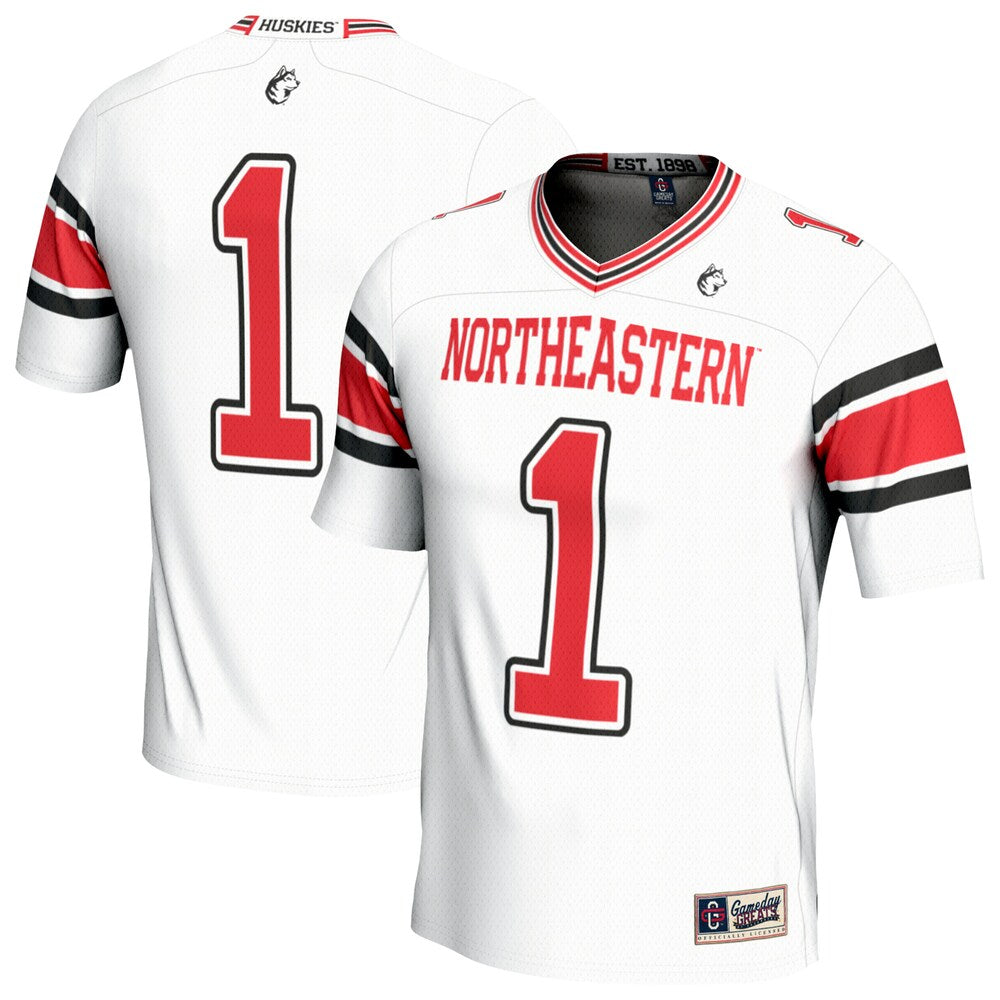 Gameday Greats White 1 Northeastern Huskies Lightweight Collegiate Football Fashion Jersey - retro stitched football jersey for Gameday Greats fans