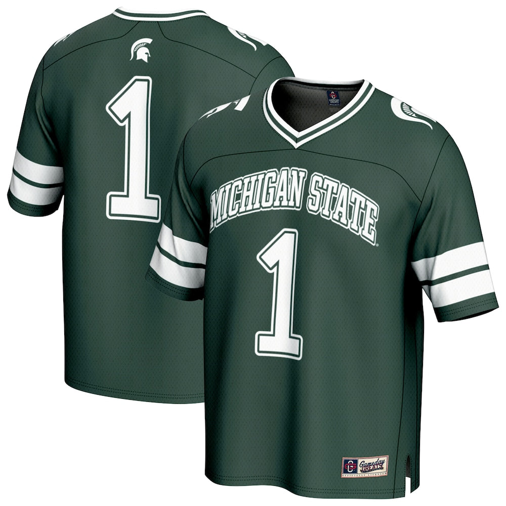 Gameday Greats 1 Green Michigan State Spartans Lightweight Collegiate Football Fashion Jersey - retro stitched football jersey for Gameday Greats fans