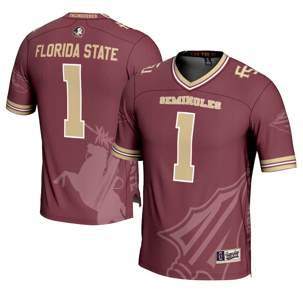 Gameday Greats 1 Garnet Florida State Seminoles Icon Print Football Fashion Jersey - retro stitched football jersey for Gameday Greats fans