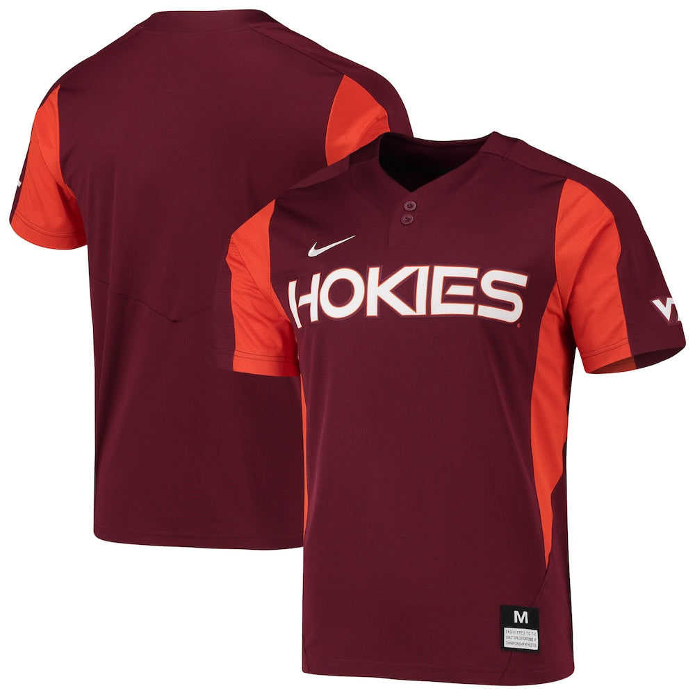 Maroon Virginia Tech Hokies 2 Button Replica Baseball Jersey - retro stitched baseball jersey for Maroon Virginia fans