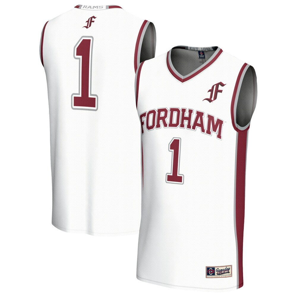 Gameday Greats 1 White Fordham Rams Lightweight Collegiate Basketball Fashion Jersey - retro stitched basketball jersey for Gameday Greats fans