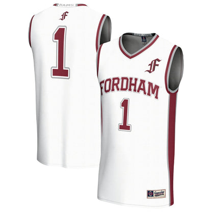 Gameday Greats 1 White Fordham Rams Lightweight Collegiate Basketball Fashion Jersey - retro stitched basketball jersey for Gameday Greats fans