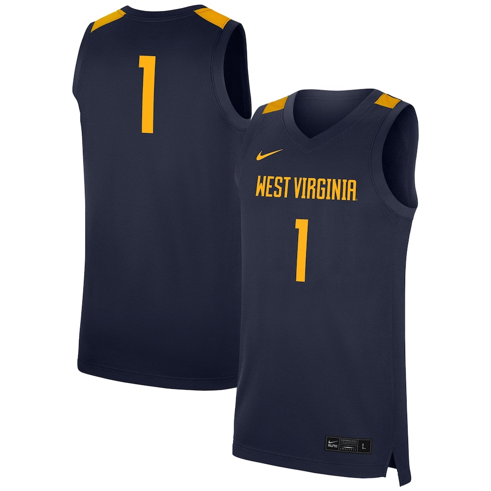 1 Navy West Virginia Mountaineers Replica Jersey - retro stitched jersey jersey for 1 Navy fans