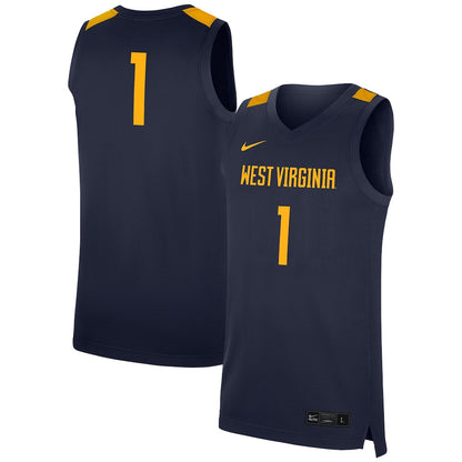 1 Navy West Virginia Mountaineers Replica Jersey - retro stitched jersey jersey for 1 Navy fans