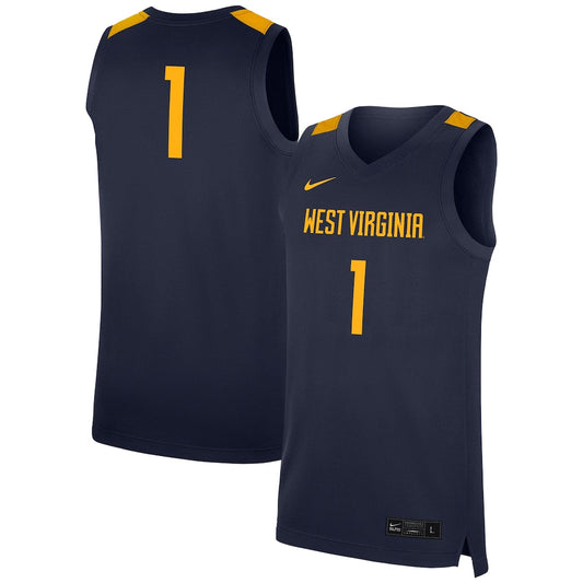 1 Navy West Virginia Mountaineers Replica Jersey - retro stitched jersey jersey for 1 Navy fans