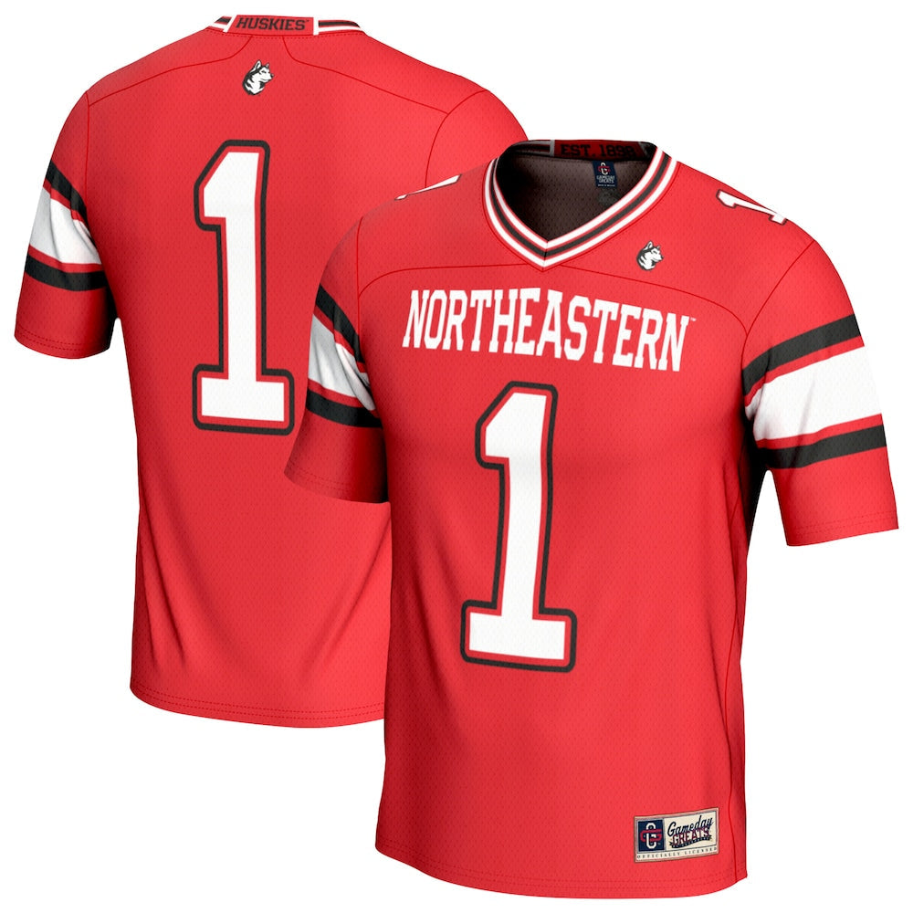 Gameday Greats Red 1 Northeastern Huskies Lightweight Collegiate Football Fashion Jersey - retro stitched football jersey for Gameday Greats fans